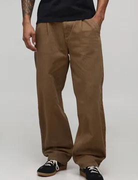 Men's Relaxed Fit Half & Half Waistband Washed Twill Trouser Tobacco Size Medium Tobacco M - boohooMAN - FashionsVida