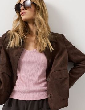 Top con spalline, filo metallizzato e misto viscosa - rosa