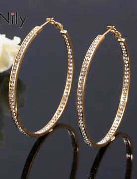 CiNily Chic Rainbow & Clear Crystal Stone Large Hoop Earrings for Woman Stainless Steel Party Hyperbole Jewelry 40-50-60MM - Aliexpress - FashionsVida