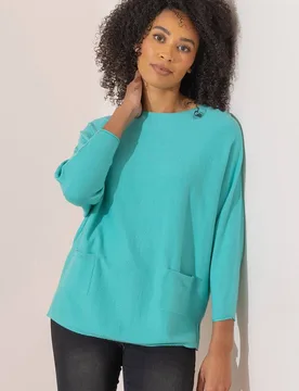 Women's Batwing Jumper in Aqua Size: 2XL - Aqua - Size: 2XL - Klass. - FashionsVida