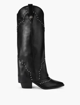 Leather Studded Block Heel Knee High Boots Black female - Steve madden - FashionsVida