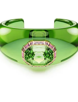 Bracciale rigido Dulcis, Taglio ottagonale, Verde, Finitura oro 18K S - Swarovski - FashionsVida