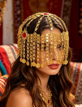 Unique Design Retro Light Luxury Golden Hollow Chain Coin Tassel Women Head Chain With Rhinestone Accents Fashion Accessory - Aliexpress - FashionsVida