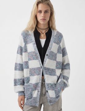 Cardigan en tissu combiné, Blanc, S