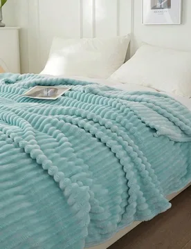 Pieza Manta de felpa suave y acogedora a rayas, azul claro, piel amigable, adecuada para dormitorio y habitación de invitados, lavable a máquina, pa - Shein - FashionsVida