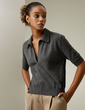 Donna Baby Cashmere Morbido Polo Maglione Grigio XXS