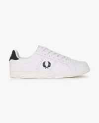 Sneakers bianche in pelle con tallone e logo blu