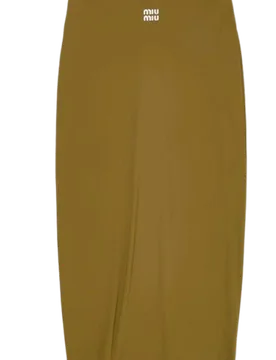 Olive Green Jersey Midi Skirt - Miu Miu - FashionsVida