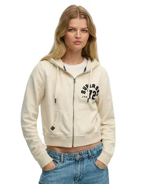 Felpa Con Zip Athletic Relaxed Crop Turtledove Cream XL
