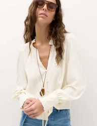 Tie Neck Blouson Sleeve Blouse Ivory female