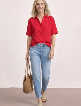 Kurzarm Hemdbluse in Unifarbe female Rot - Street One - FashionsVida