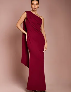 Women's One Shoulder Stretch Crepe Maxi Dress in Wine Size: 12 - Wine - Size: 12 - Coast - FashionsVida