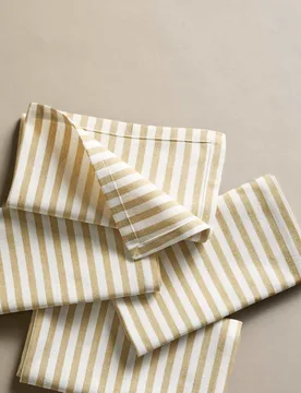 Set of 4 Cotton with Linen Thin Stripe Napkins Ochre - M&S - FashionsVida