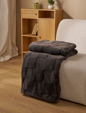 Coperta con motivo goffrato a scacchiera - grigio scuro