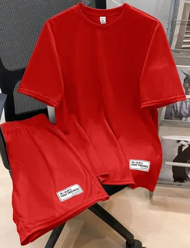 Set de 2 piezas con Top de manga corta y pantalones cortos informales y cómodos con decoración de etiqueta para adolescentes varones, adecuado para - Shein - FashionsVida