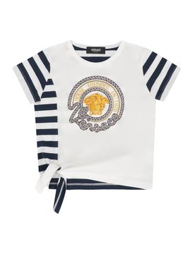 Girls Printed Cotton T-Shirt with Striped Motif