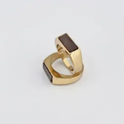 Women's Flat Top Rectangle Thin Black Signet Solid Brass 18ct Gold Ring Size: 8 - Gold - Size: 8