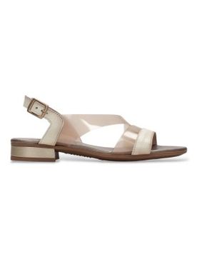 Para mujer. HV243396 Sandalias Lena roto (36), Piel, Beige, Plano, 1 a 3cm, Hebilla, Casual, Fiesta