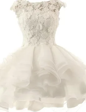 New Short Puffy Wedding Dressees Sheer Scoop Lace Applique Tiered Organza Bride Bridal Party Gowns Vestidos De Noiva - Aliexpress - FashionsVida