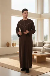 Mens Brown Eid Moroccan Thobe Robe Djellaba Ramadan Eid Jubba Lfs- Hm10 - Dark Brown - Size 54