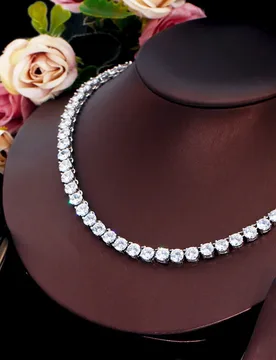 CWWZircons Stunning Big Carat Round CZ Tennis Necklace and Earrings Luxury Bridal Party Jewelry Set for Wedding Evening T061 - Aliexpress - FashionsVida