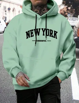 Sudadera con capucha con estampado de letras para hombre, con cordón, para otoño, top de manga larga - Shein - FashionsVida