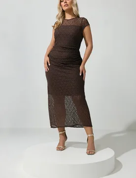 Women's Lace Maxi Dress in Chocolate Size: 20 - Chocolate - Size: 20 - Yours - FashionsVida