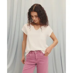 Camiseta lisa de manga corta de mujer