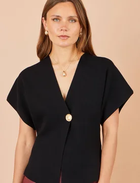 Women's Kimono Cardigan Sweater With Button in Black Size: Small - Black - Size: S - Yumi - FashionsVida