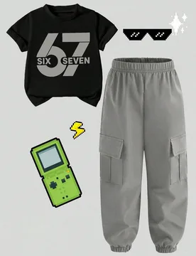 Conjunto de camiseta de manga corta con estampado numérico y pantalones cargo para niño preadolescente - Shein - FashionsVida