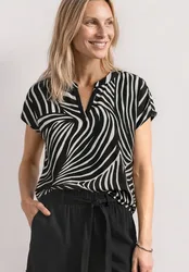 Blusenshirt mit Split Neck und Print female Schwarz
