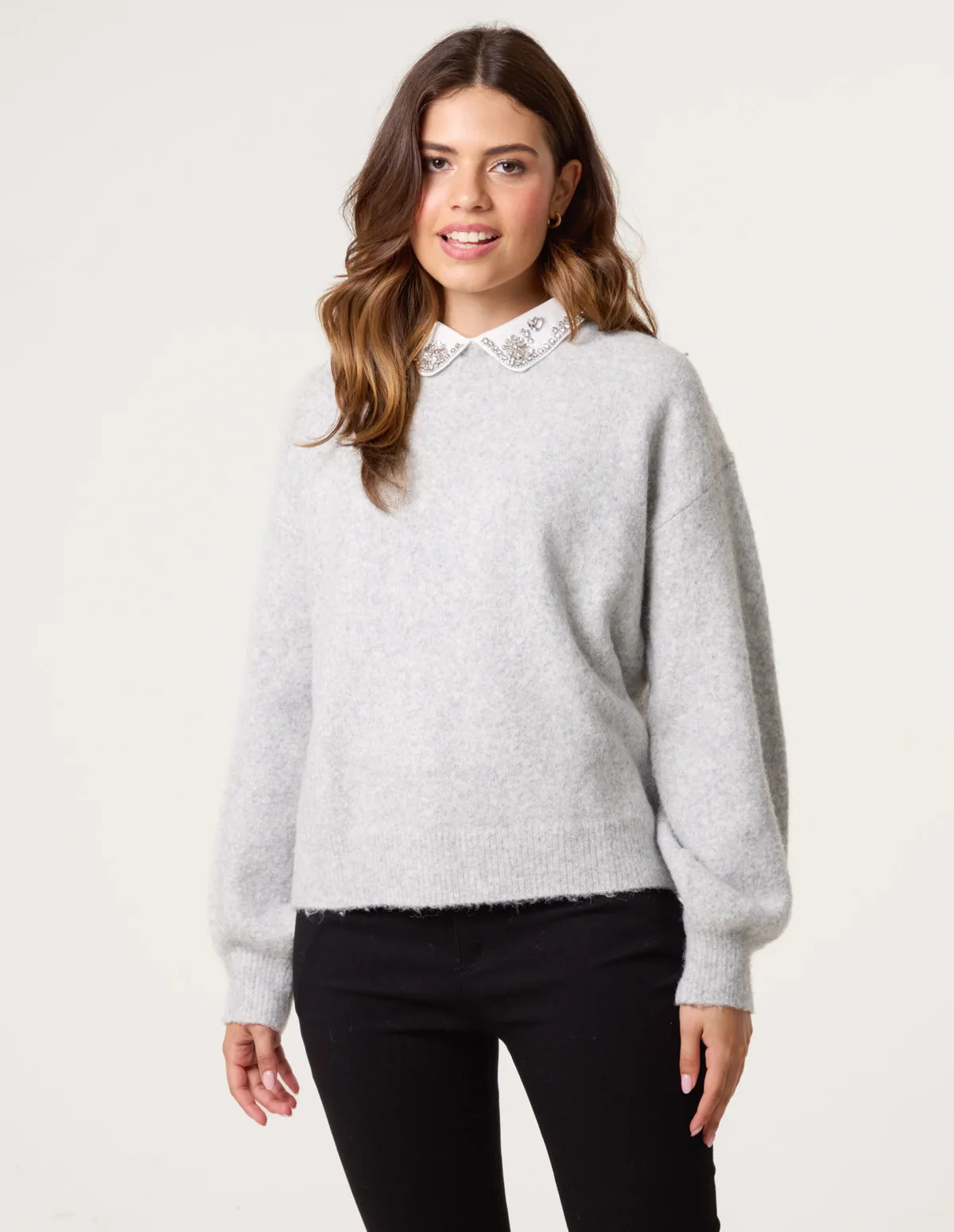 Peter Pan Embellished Jumper - M/L / GREY - female - Blue Vanilla - FashionsVida