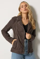 Women's Tall Suede Biker Jacket in Brown Size: 16 - Brown - Size: 16
