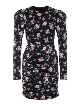 Abito drappeggiato con stampa rosa nera