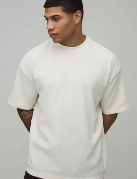 Men's Oversized Waffle T-Shirt Ecru Size Medium Ecru M - boohooMAN - FashionsVida