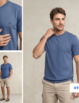 Camiseta hombre cuello v azul Soft