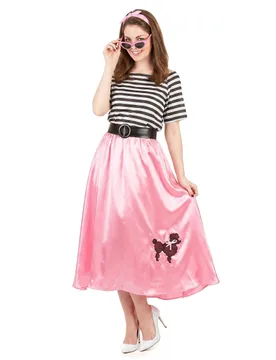 Er-Damenkostüm 50er-Jahre-Kleid rosa-schwarz-weiss - Palamon - FashionsVida