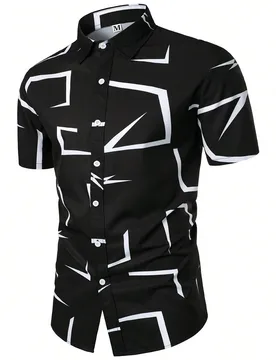 Camisa de manga corta casual de negocios con patrón geométrico 3D para hombre, de verano - Shein - FashionsVida