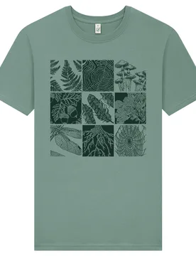 Nature Grid T-Shirt - Slate Green - Frank & Faith - FashionsVida