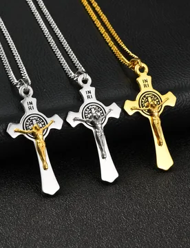 Vnox Saint Benedict Catholic Cross Pendant Necklace for Men Women, 50/60/70cm Stainless Steel Link Chain, Religious Jewelry Gift - Aliexpress - FashionsVida