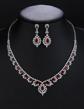 Luxury 4 Colors CZ Cubic Zircon Dangle Drop Wedding Bouquet Necklace and Earrings Sets Bridal Jewelry Dress Accessories CN10640 - Aliexpress - FashionsVida
