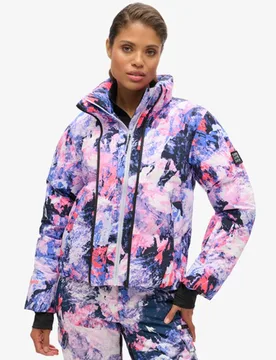 Superdry Damen Gesticktes Logo Kastenförmige Ski-Steppjacke, Lila & Rosa - Größe: 40 - 299.99 - FashionsVida