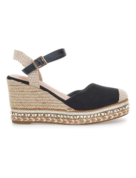 Sandali Espadrillas Neri Con Zeppa e Fibbia 322290 37 - PITTARELLO SUN - FashionsVida