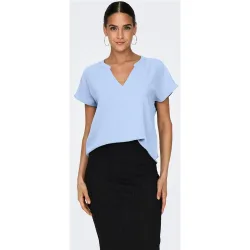 Blusa de mujer lisa de manga corta con cuello mao