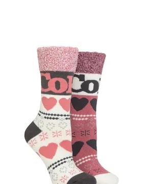 Women's 2 Pair Love Cosy Socks Pink / Cream / Black 4-8 - Multi Coloured - Size: Small - Coca Cola - FashionsVida