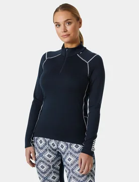 Women's Lifa Merino Midweight 1/2 Zip Base Layer Navy L - Navy Blue - Female - Helly Hansen - FashionsVida