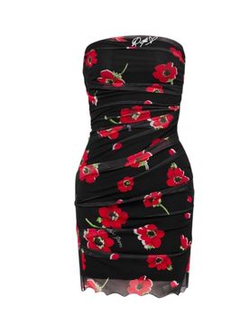 Vestiti casual donna - abito tulle stampa fiori - nero