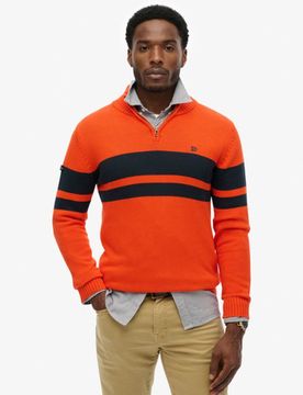 Superdry Herren Gestreifter Baumwoll-pullover mit Reißverschluss Orange - Größe: Xxl