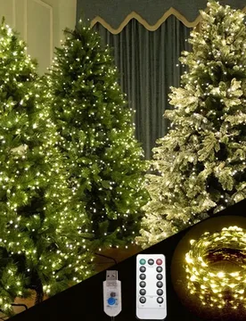 Luces de hadas de 8 modos, luces de decoración de árbol de Navidad de alambre de cobre verde, con control remoto, luces con forma de estrella para j - Shein - FashionsVida