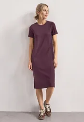 Midikleid in Rippstruktur mit Rundhals female Rot